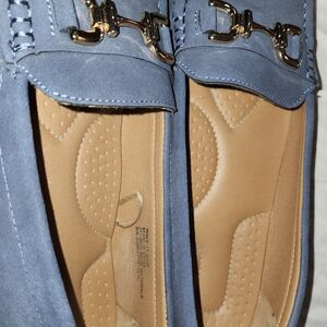 American Exchange Sky Blue Loafers with Gold Detailing
